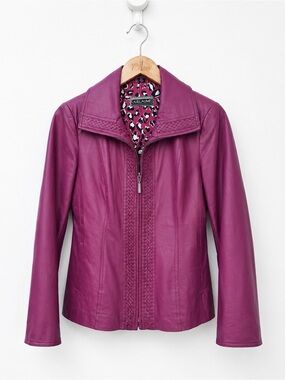 Vintage Guillaume Moto Leather Jacket - Barbiecore - Small